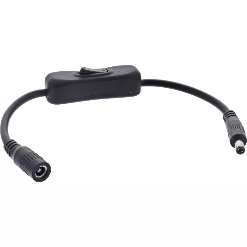 InLine nuolatinės srovės kabelis su jungikliu, DC kištukas/lizdas 5,5x2,5mm, AWG 18, juodas, 0,20m