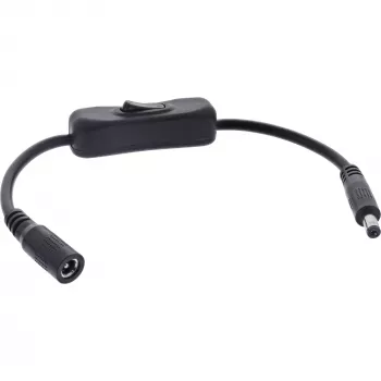 InLine nuolatinės srovės laidas su jungikliu, DC kištukas/lizdas 5,5x2,1 mm, AWG 18, juodas, 0,20 m