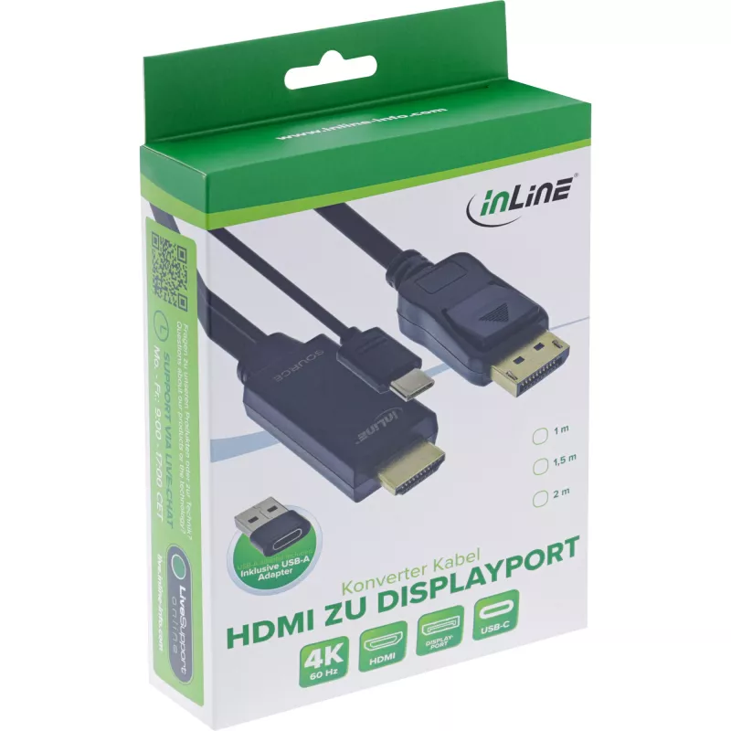Aktyvus vaizdo keitiklis InLine 17162I 3840x2160 HDMI į DisplayPort