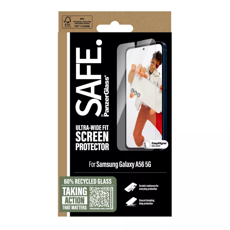 PanzerGlass SAFE. by ® ekrano apsauga Samsung Galaxy A56 5G | itin plati pritaikymo sritis su EasyAligner