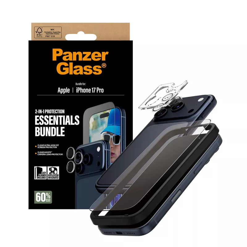 PanzerGlass 2-in-1 Essentials Bundle iPhone 17 Pro atsparus įbrėžimams ir smūgiams