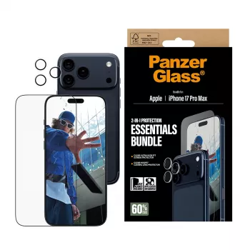 PanzerGlass 2-in-1 Essentials Bundle iPhone 17 Pro Max atsparus įbrėžimams ir smūgiams