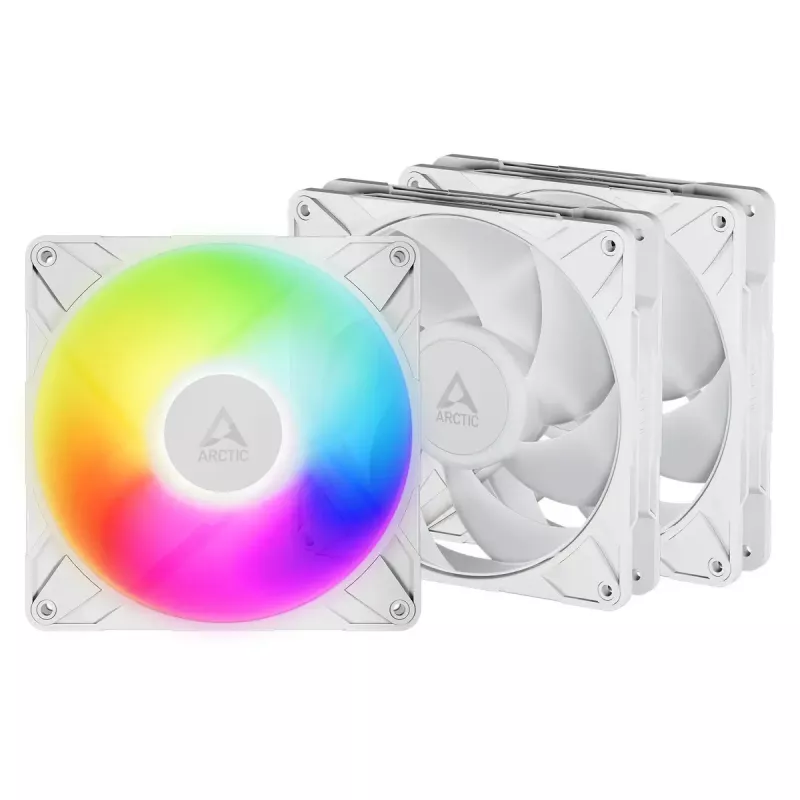 ARCTIC Freezer P14 Pro A-RGB (balta) – 3 vnt. pakuotė 140 mm A-RGB PWM ventiliatorius su kabelių skirstytuvu