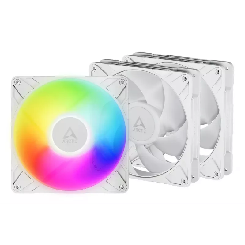 ARCTIC Freezer P14 Pro A-RGB (balta) – 3 vnt. pakuotė 140 mm A-RGB PWM ventiliatorius su kabelių skirstytuvu