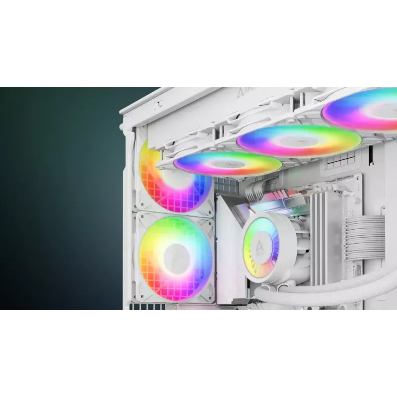 ARCTIC Freezer P14 Pro A-RGB (balta) – 3 vnt. pakuotė 140 mm A-RGB PWM ventiliatorius su kabelių skirstytuvu