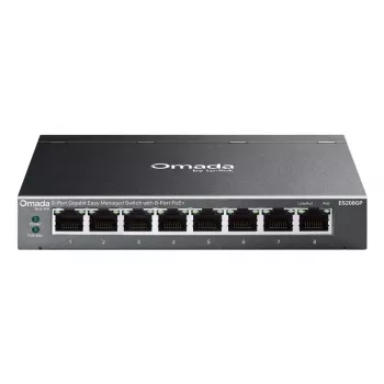 TP-Link Omada ES208GP tinklo komutatorius valdomas L2 Gigabit Ethernet (10/100/1000) Maitinimas per eternetą (PoE) DIN bėgelis juoda