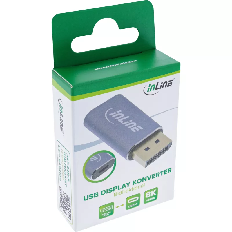 InLine 64107I vaizdo kabelio adapteris USB Type-C DisplayPort Pilka