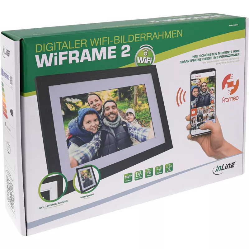 InLine WiFi skaitmeninis nuotraukų rėmelis WiFRAME 2, 10,1 colio 1920x1200 16:10 IPS jutiklinis, Frameo programa