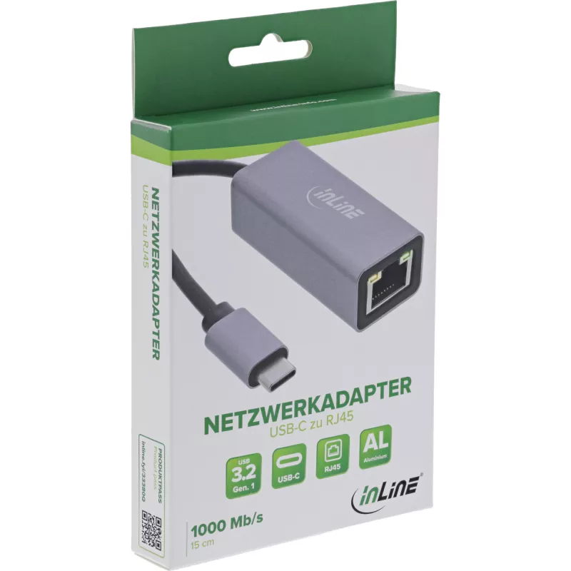 InLine 33380Q RJ-45 adapteris USB Type-C kištukas 1 Gbit/s pilkas