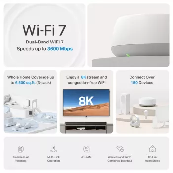 TP-Link DECO BE22 Dviejų juostų (2,4 GHz / 5 GHz) Wi-Fi 7 (802.11be) Baltas 2 vidinės