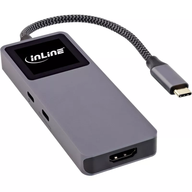 USB-C sąsajų šakotuvas InLine 35392D USB 3.2 Gen 2 Type-C pagrindinis prie HDMI, USB-A, USB-C 10000 Mbit/s pilka