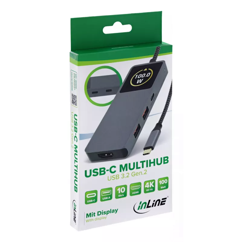 USB-C sąsajų šakotuvas InLine 35392D USB 3.2 Gen 2 Type-C pagrindinis prie HDMI, USB-A, USB-C 10000 Mbit/s pilka