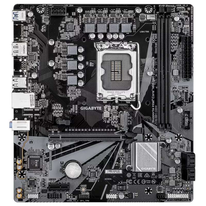 Motininė plokštė GIGABYTE H610M D3W LGA1700, skirta 12–14 kartos Intel procesoriams, 5+1+1 VRM, DDR5 iki 5600MHz, 128GB, PCIe 3.0 M.2, 1GbE, USB 3.2 Gen1
