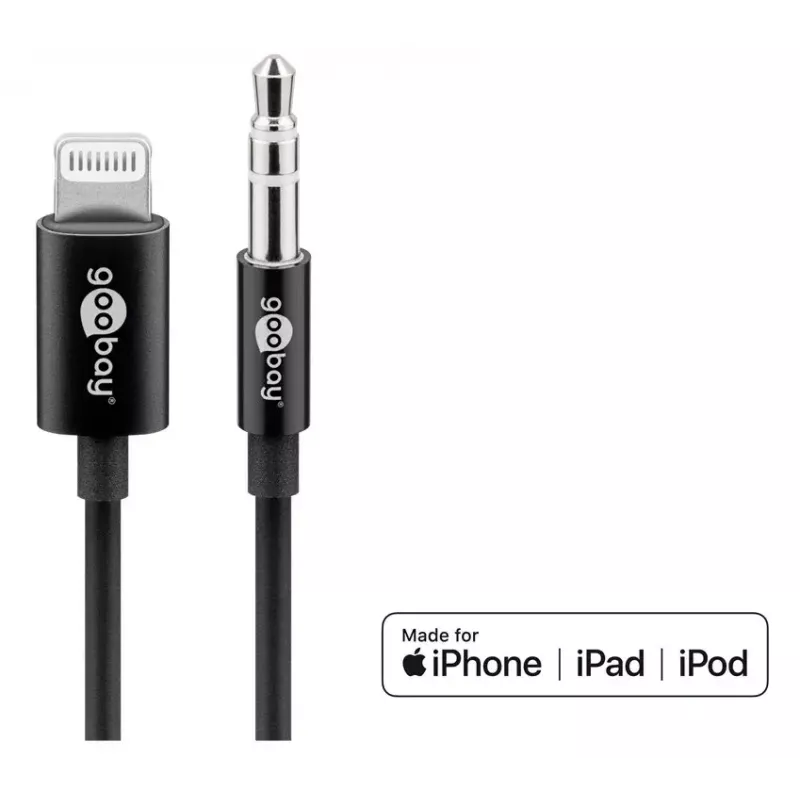 Garso ryšio kabelis Goobay Apple Lightning 3.5 mm 1 m Juoda