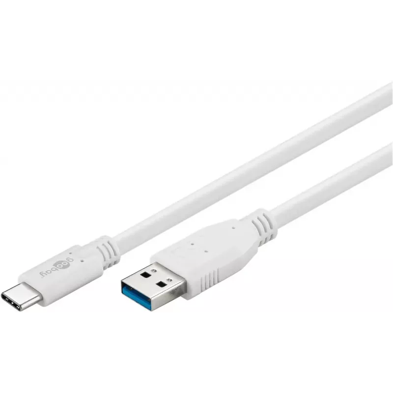 USB kabelis Goobay 67188 USB 3.2 Gen 1 1m USB C USB A Baltas