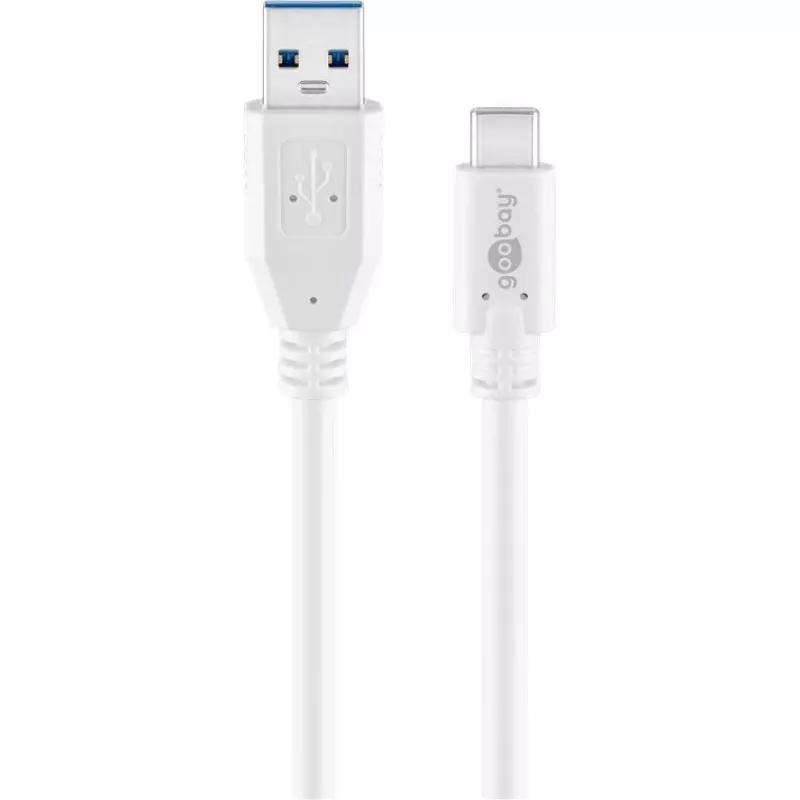 USB kabelis Goobay 67188 USB 3.2 Gen 1 1m USB C USB A Baltas