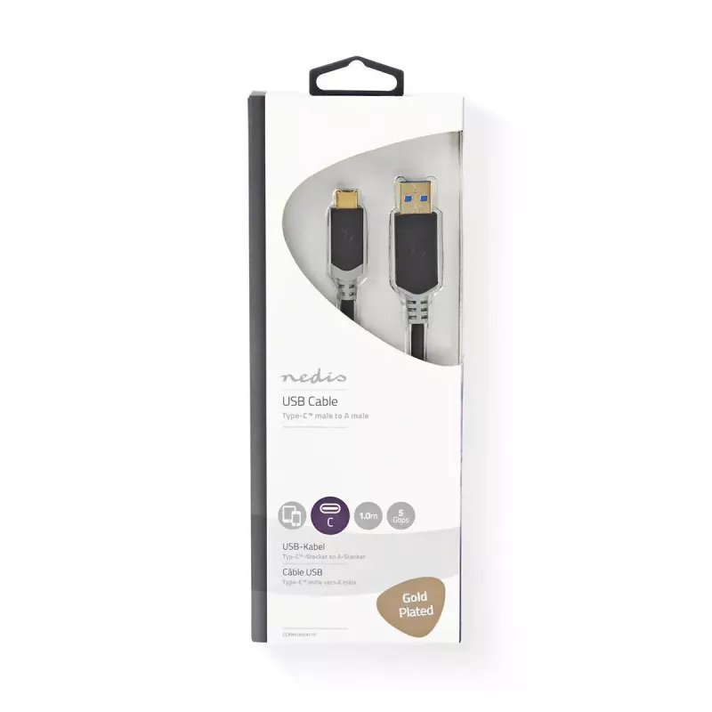 USB laidas Nedis CCBW61600AT10 1m USB 3.2 Gen 1 USB A USB C Antracito