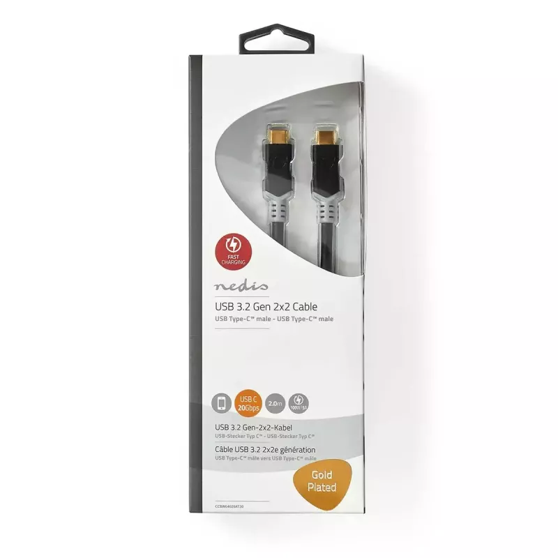 USB laidas Nedis CCBW64020AT20 USB4 Gen 2x2 2 m USB C juoda sidabrinė