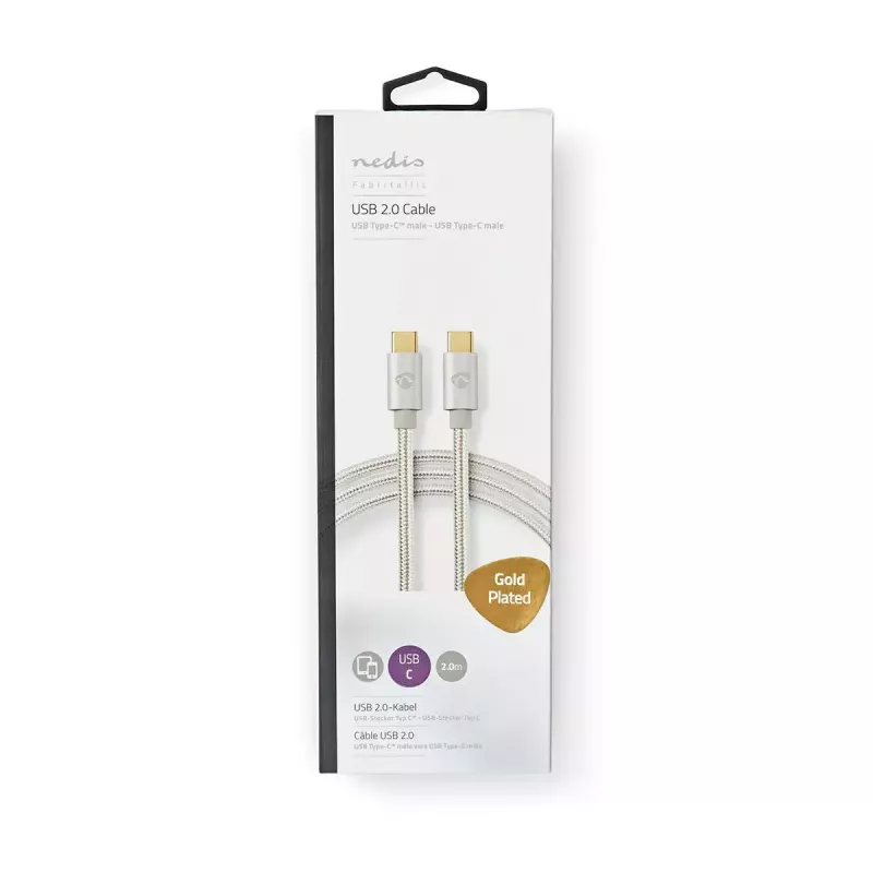 USB kabelis Nedis CCTB60700AL20 2m USB C aliuminio USB 2.0