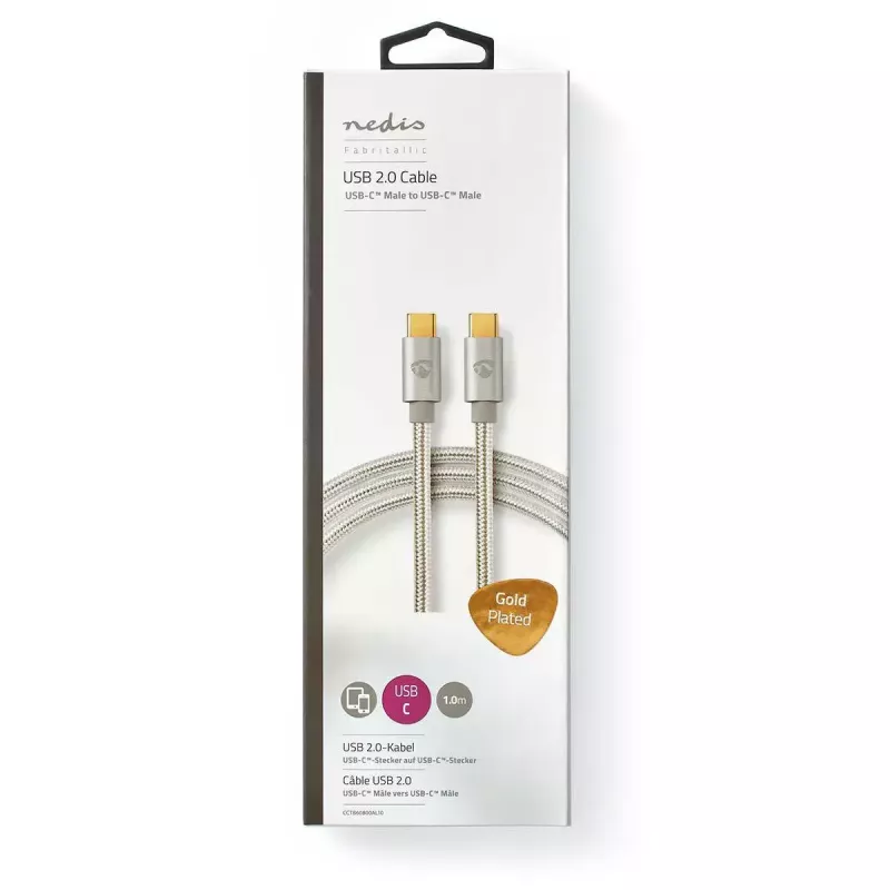 USB laidas Nedis CCTB60800AL10 USB 2.0 1 m USB C sidabrinis