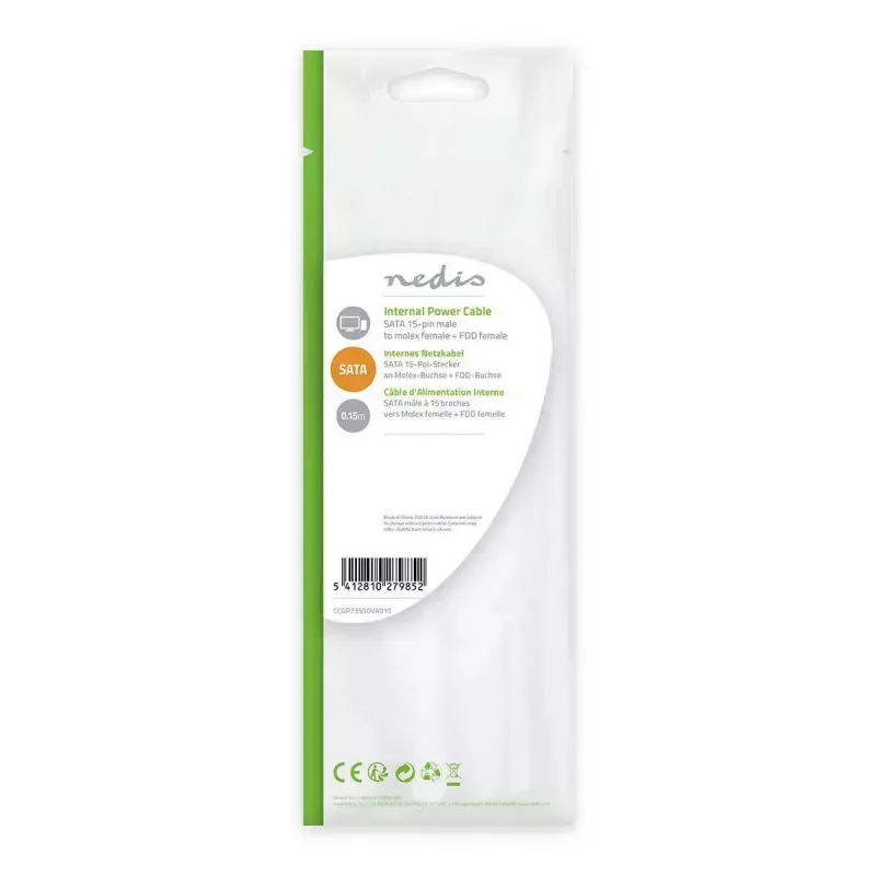 Nedis CCGP73520VA015 vidinis maitinimo laidas 0,15 m 2 x SATA 15 kontaktų Molex 4 kontaktų