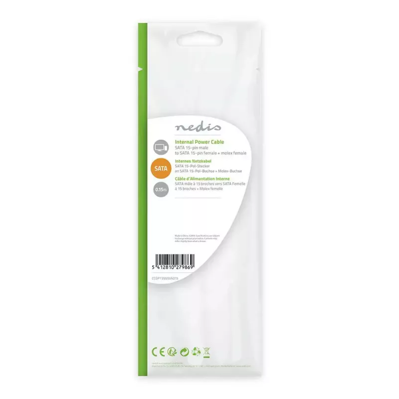 Nedis CCGP73555VA015 vidinis maitinimo laidas 0,15 m SATA 15 kontaktų Molex