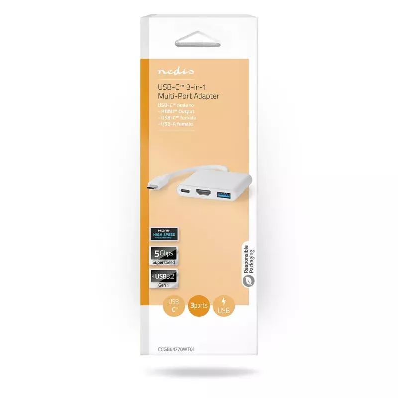 Nešiojamojo kompiuterio dokas Nedis CCGB64770WT01 USB Type-C laidinis 7,5W