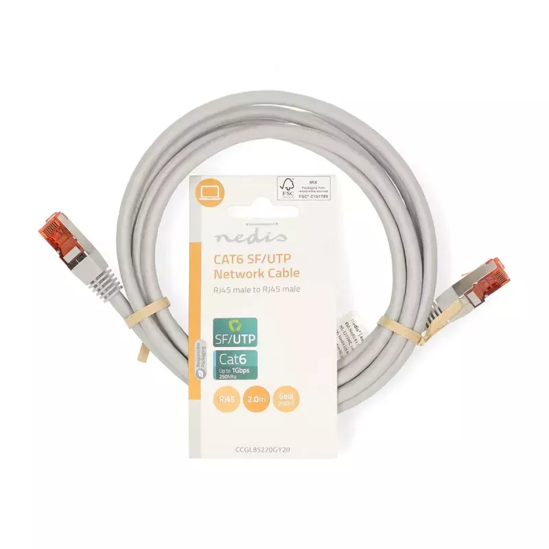 Tinklo kabelis Nedis CCGL85220GY20 RJ-45 Cat6 2 m Pilkas