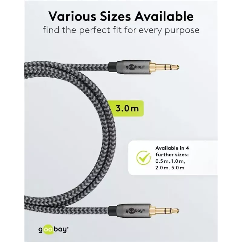 Garso kabelis WENTRONIC Goobay 65275 — 3 m, 3,5 mm TRS vyriškas–vyriškas, auksuoti kontaktai, magnetinis ekranavimas