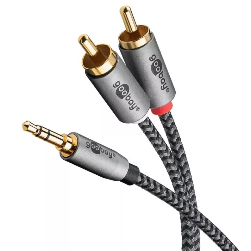 Garso kabelis WENTRONIC Goobay 65289 — 3 m, 3,5 mm kištukas į 2×RCA kištuką, varis, paauksuoti kontaktai