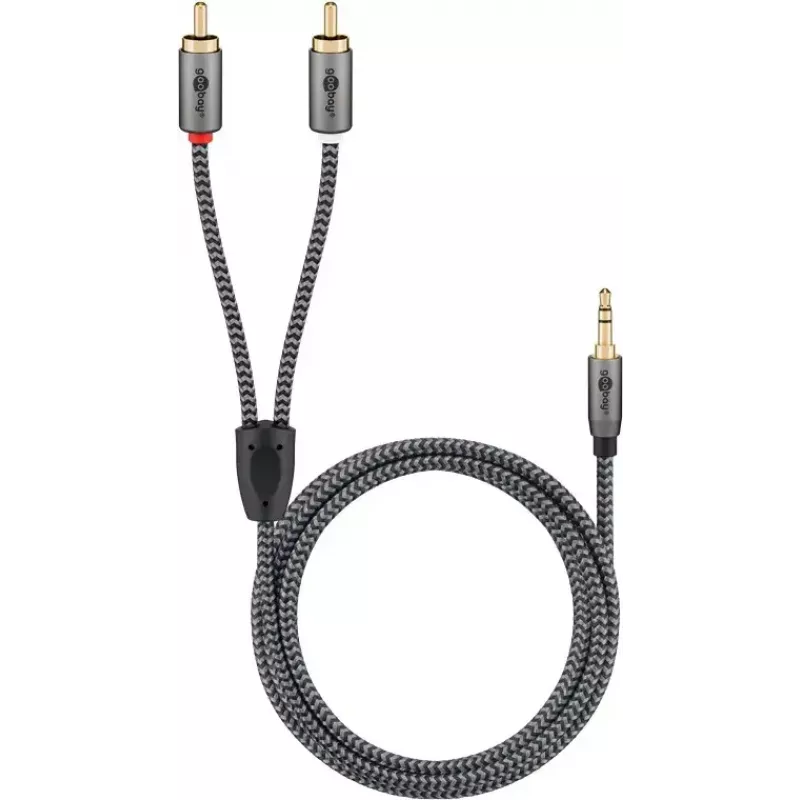 Garso kabelis WENTRONIC Goobay 65289 — 3 m, 3,5 mm kištukas į 2×RCA kištuką, varis, paauksuoti kontaktai