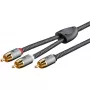 Garso kabelis WENTRONIC Goobay 65301 — 3 m, 2×RCA į RCA, variniai laidininkai, auksuoti kontaktai, magnetinis ekranavimas
