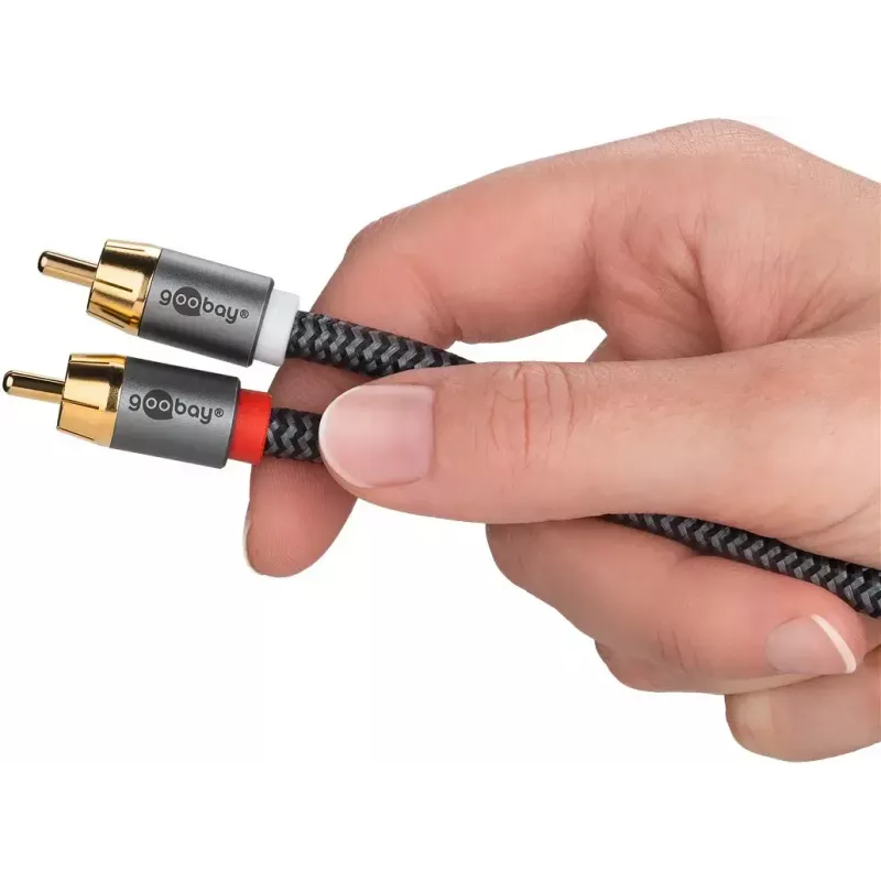 Garso kabelis WENTRONIC Goobay 65303 — 10 m, 2×RCA (kištukas) į RCA (kištukas), varis, paauksuoti kontaktai