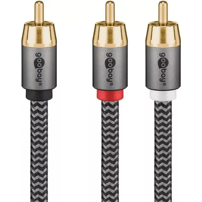 Garso kabelis WENTRONIC Goobay 65303 — 10 m, 2×RCA (kištukas) į RCA (kištukas), varis, paauksuoti kontaktai