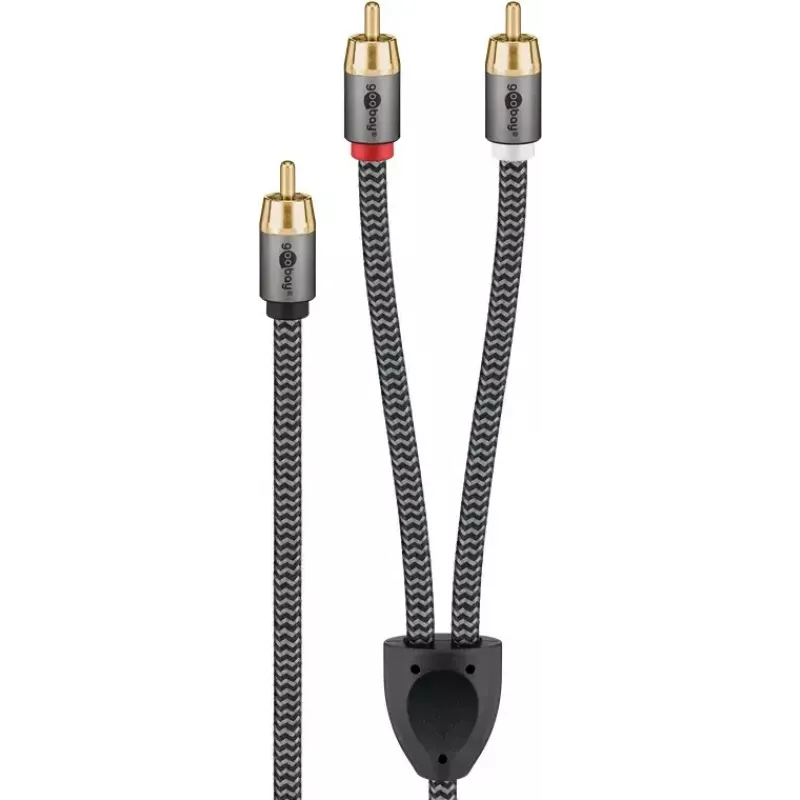 Garso kabelis WENTRONIC Goobay 65303 — 10 m, 2×RCA (kištukas) į RCA (kištukas), varis, paauksuoti kontaktai
