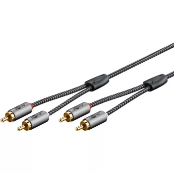Garso kabelis WENTRONIC Goobay 65291 — 2×RCA kištukas į 2×RCA kištuką, 0,5 m, varis, auksuoti kontaktai, magnetiškai ekranuotas