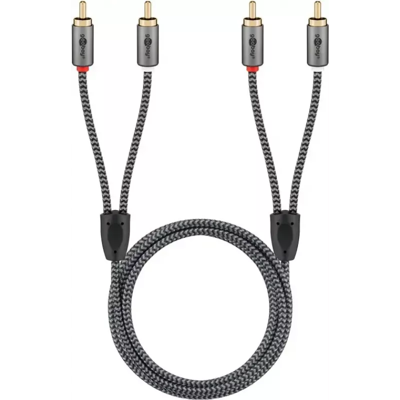 Garso kabelis WENTRONIC Goobay 65294 — 2×RCA kištukas į 2×RCA kištuką, 3 m, varis, auksuoti kontaktai, magnetiškai ekranuotas