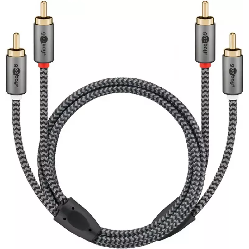 Garso kabelis WENTRONIC Goobay 65294 — 2×RCA kištukas į 2×RCA kištuką, 3 m, varis, auksuoti kontaktai, magnetiškai ekranuotas