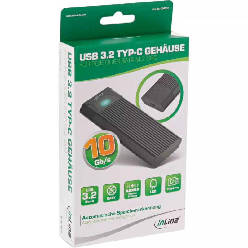 InLine USB3.2 Gen.2 USB-C į M.2 SSD (PCIe NVMe & SATA) korpusas
