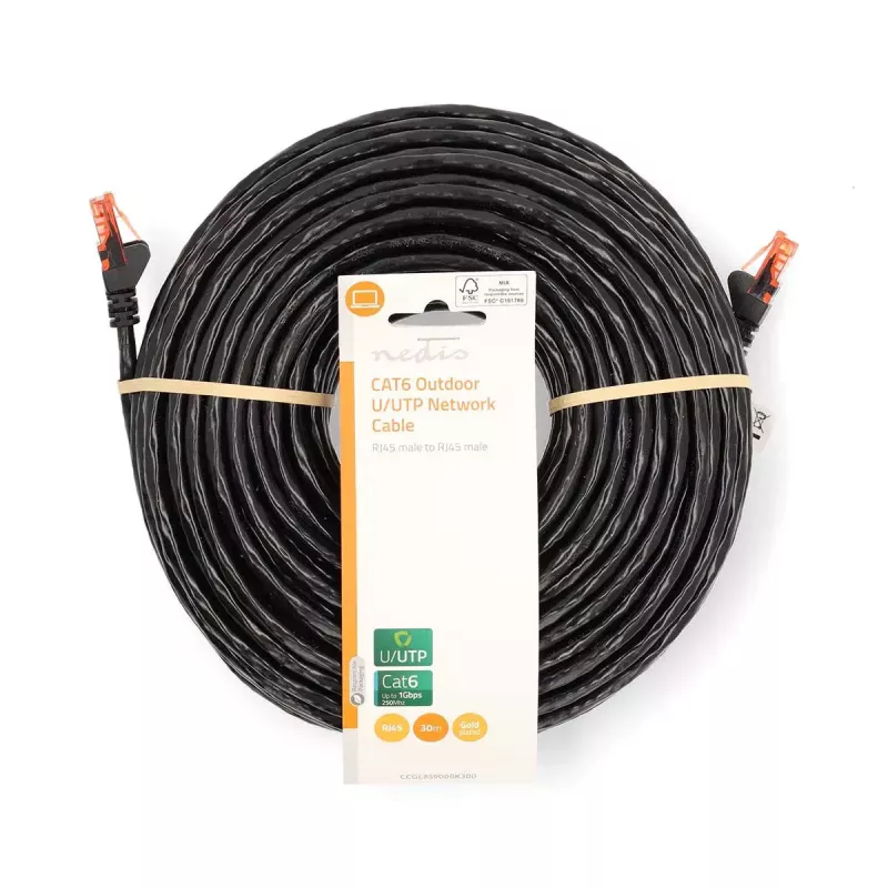 Tinklo kabelis Nedis CCGL85900BK300 RJ-45 Cat6 30 m juodas