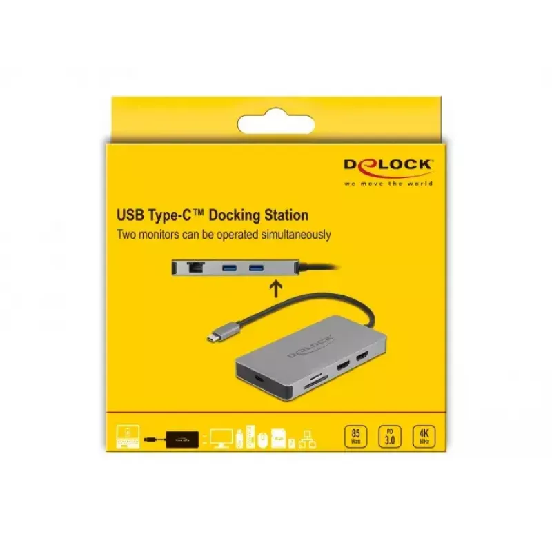DeLOCK USB Type-C prijungimo stotis 4K Dual HDMI MST USB 3.2 SD LAN PD 3.0