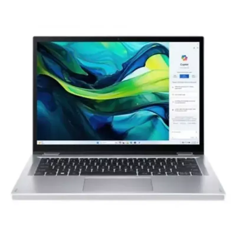 Konvertuojamas nešiojamas kompiuteris Acer Aspire Go Spin 14 AGSP14-31PT-36R6 — 14 colių WUXGA jutiklinis, Intel Core 3 N355 1.9 GHz, 16 GB LPDDR5, 512 GB SSD, Windows 11 Home, sidabrinis