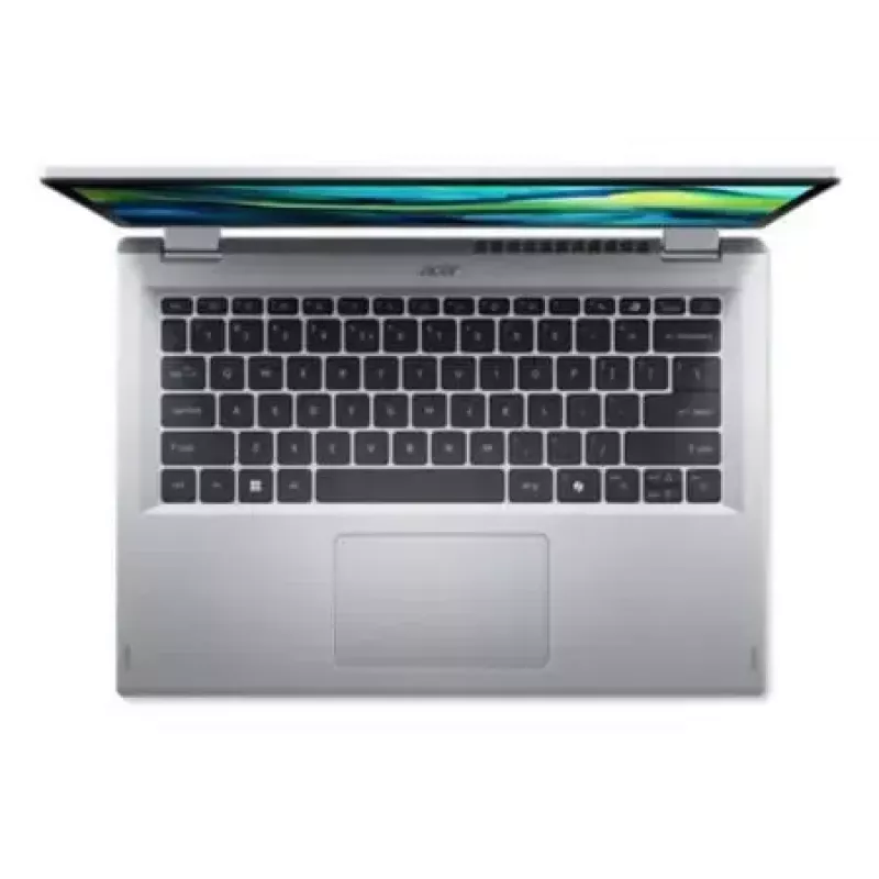 Konvertuojamas nešiojamas kompiuteris Acer Aspire Go Spin 14 AGSP14-31PT-36R6 — 14 colių WUXGA jutiklinis, Intel Core 3 N355 1.9 GHz, 16 GB LPDDR5, 512 GB SSD, Windows 11 Home, sidabrinis