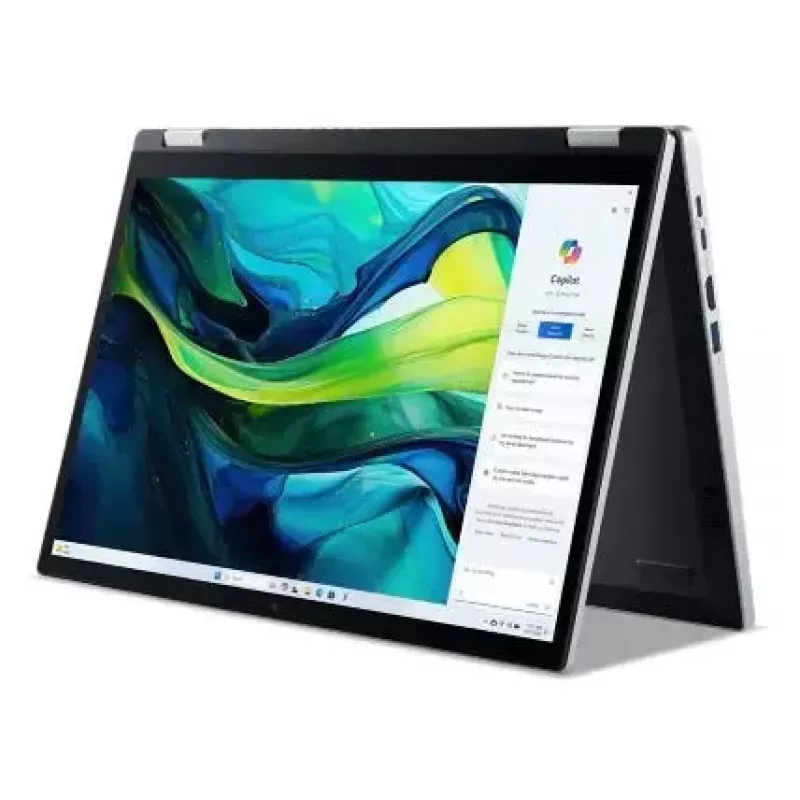 Konvertuojamas nešiojamas kompiuteris Acer Aspire Go Spin 14 AGSP14-31PT-36R6 — 14 colių WUXGA jutiklinis, Intel Core 3 N355 1.9 GHz, 16 GB LPDDR5, 512 GB SSD, Windows 11 Home, sidabrinis