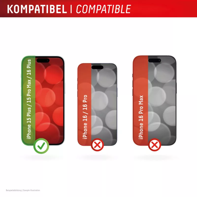 Displex ekrano apsauginis stiklas (10H), skirtas Apple iPhone 15 Plus/15 Pro Max/16 Plus, su EASY-ON® Eco montavimo rėmeliu, atsparus įbrėžimams