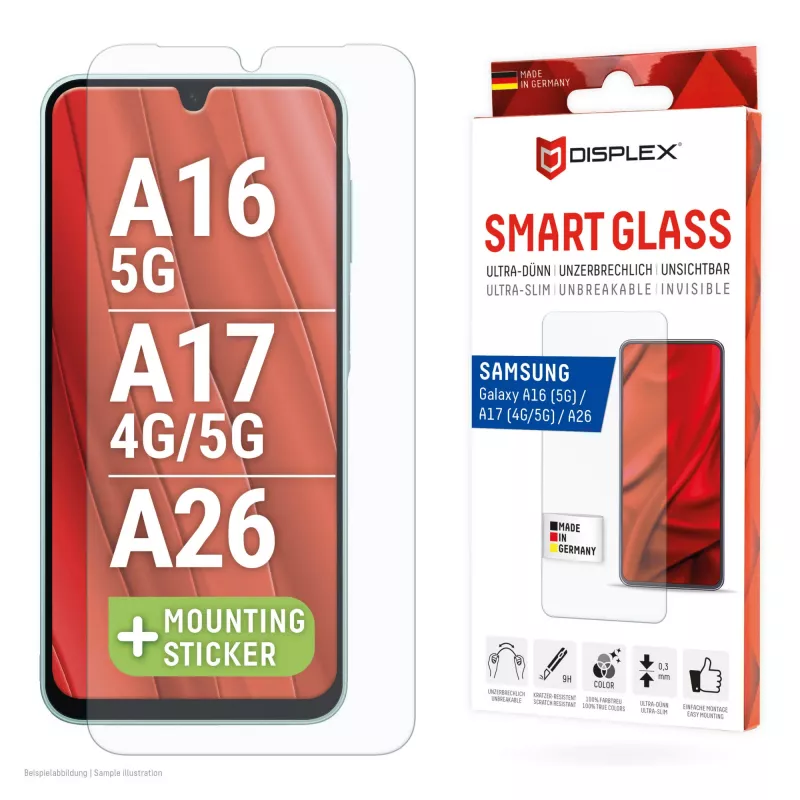 Displex Smart Glass (9H) Samsung Galaxy A26/A16 (5G)/A17 (4G/5G), montavimo lipdukas, nedūžtantis