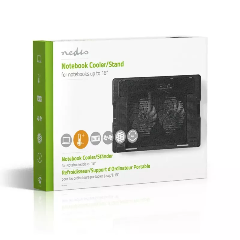 Nešiojamojo kompiuterio aušinimo padėklas Nedis NBCR200BK 2 ventiliatoriai 14 cm juoda