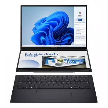 ASUS Zenbook Duo UX8406CA-QL194W transformuojamas nešiojamas kompiuteris (2-in-1), Intel Core Ultra 9 285H, 14 colių WUXGA, 32GB LPDDR5x, 1TB SSD, Windows 11 Home, vokiška QWERTZ klaviatūra