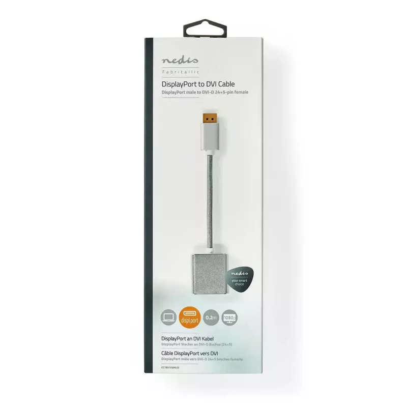 Nedis CCTB37250AL02 vaizdo kabelio adapteris 0,2 m DisplayPort DVI-D sidabrinis