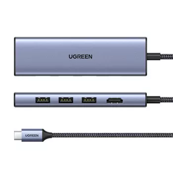 USB Type-C šakotuvas UGREEN 20956A su HDMI ir USB 3.0, 5 Gbps, 4K 3840x2160, sidabrinis